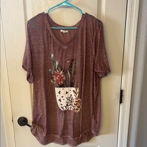 Dusty Rose T-Shirt with Cactus Design